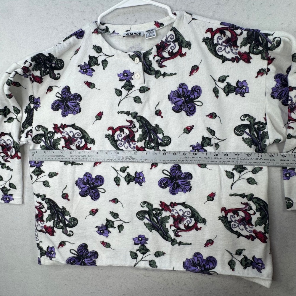 VTG Gitano Knit Pullover Women 20W White Floral Henley LS Cottagecore Cropped - Picture 4 of 11